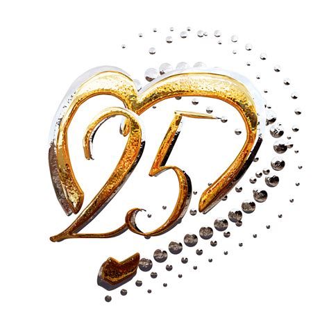 3d ilustración, texto efecto oro y plata 25 año aniversario fecha ...