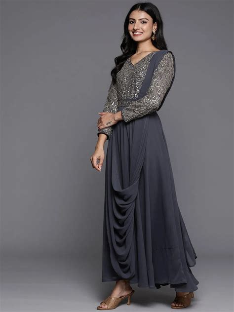 Buy Grey Embroidered Georgette Gown Dress Online at Rs.1399 | Libas