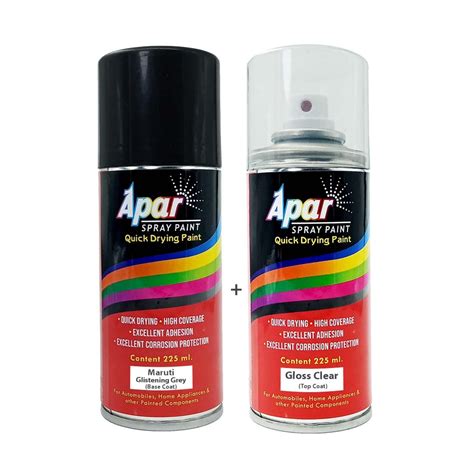 APAR Spray Paint MARUTI SUZUKI GLISTENING GREY - 225ml and GLOSS CLEAR ...