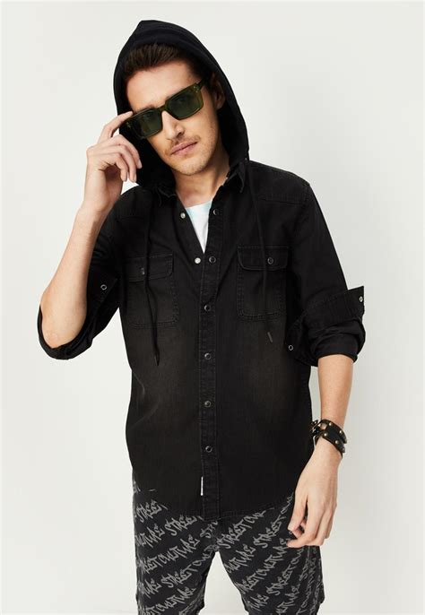 Buy Men Washed Hooded Denim Shirt Online at just Rs. 1499.0 ...