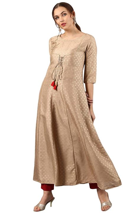 Janasya Women's Poly Silk Anarkali Foil Print Kurta : Amazon.in ...