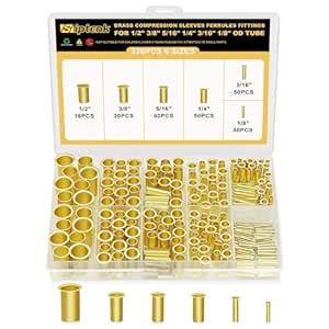 Siptenk 236PCS Brass Compression Tube Inserts for OD 1/2" 3/8" 5/16" 1/ ...