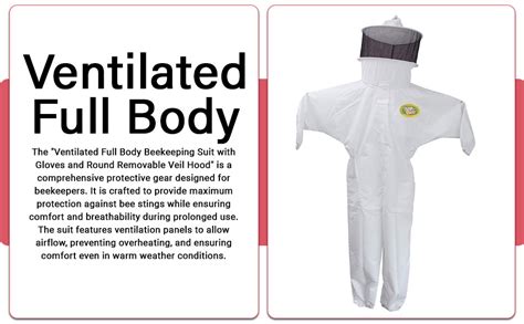 ANP BEE Full Body Beekeeping Suit with Hand Gloves and Round Removable ...