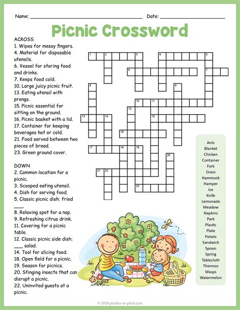 Picnic Crossword Puzzle