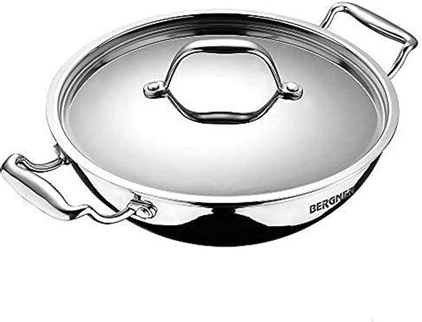 BERGNER Argent TriPly Stainless Steel 24 cm Kadai with Stainless Steel ...
