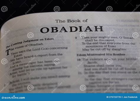 Closeup of the Book of Obadiah from Bible or Torah, with Focus on the ...
