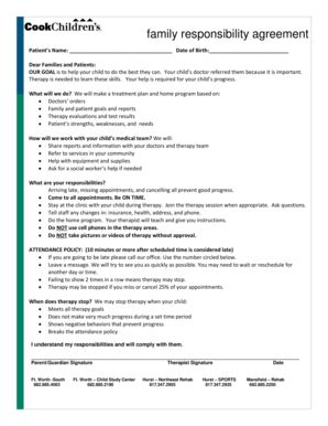Fillable Online Family responsibility agreement - Cook Childrens Fax ...