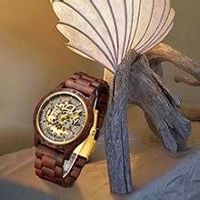 IK COLOURING Men's Genuine Leather Lightweight Luxury Mechanical Wooden ...