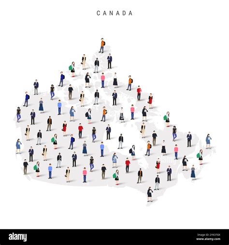 Canada population map. Large group of people in a shape of Canadian map. Flat vector ...