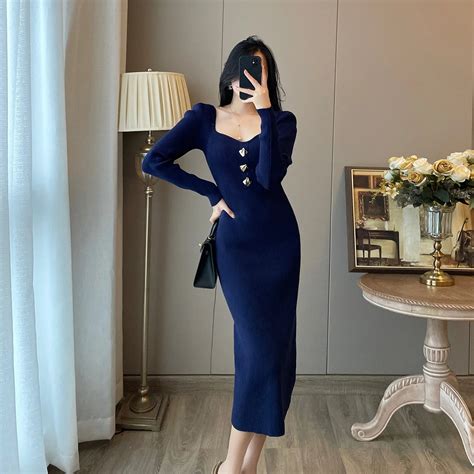 Bodycon Button Midi Dress – Fashionnsio