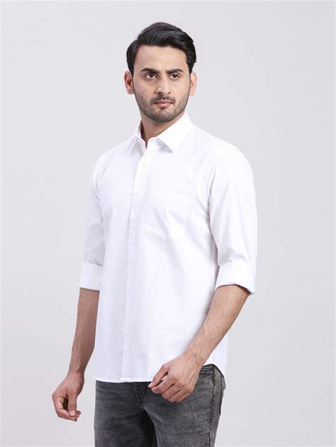 Colorplus Men White Solid Regular Fit Full Sleeve Spread Collar Shirt ...