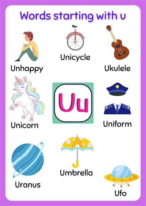 Free Printable words that start with U Worksheet - About Preschool
