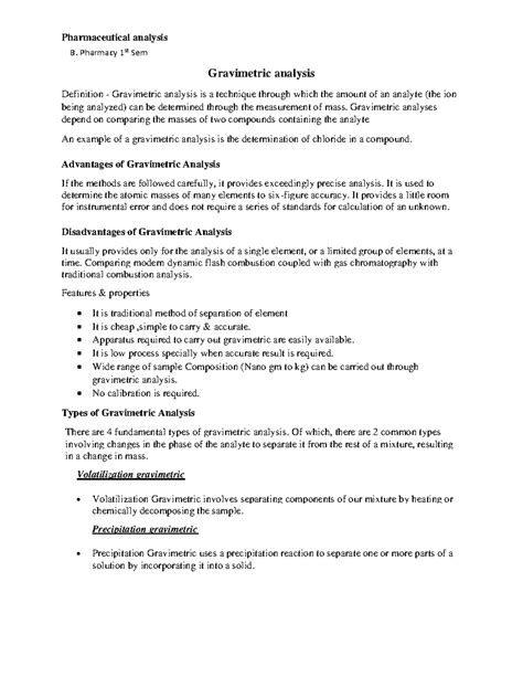 Gravimetry - Pharmaceutical Analysis - Bachelor of Pharmacy - B ...