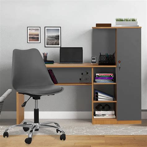 Trevi Combo Krystal Engineered Wood Office Table - Teak and Grey with ...