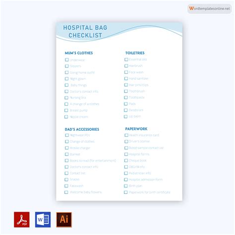 10 Printable Hospital Bag Essential Checklists
