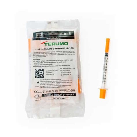 Buy TERUMO INSULIN SYRINGE 1ML U-100 31G 6MM |LATEX FREE PLUNGER ...