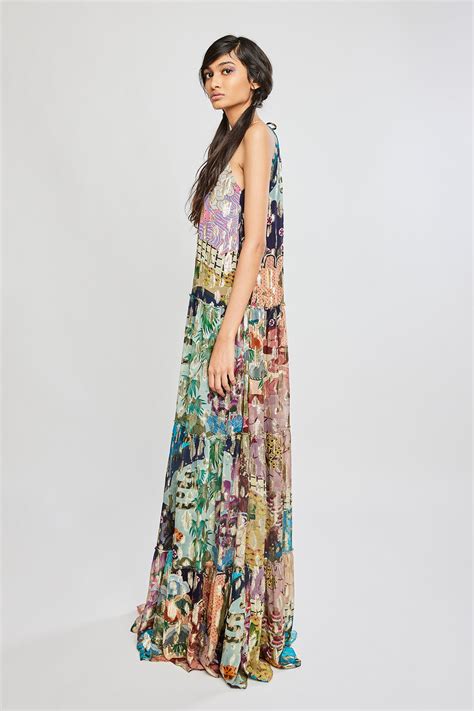 Buy Mila Multicolour Dobby Neck Maxi Dress Online | Aisha Rao