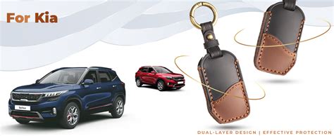 Keyzone Dual Leather Key Cover fit for Kia Carens Clavis, Seltos, Sonet ...