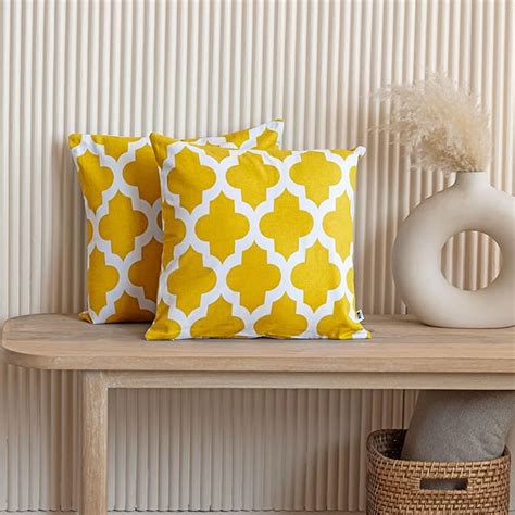 Buy HOMEMONDE Cotton Cushion Cover 16 X 16 Inches - Set Of 2 Quatrefoil ...
