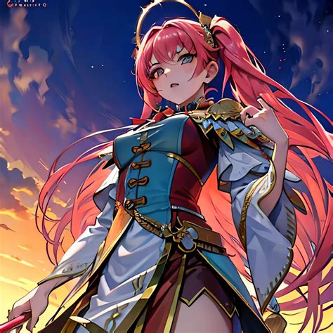 A close up of a woman with long pink hair and a sword - SeaArt AI