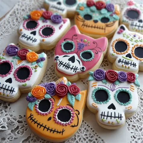 6 Pastel Skeleton Sugar Skull Cookies – Halloween Delight