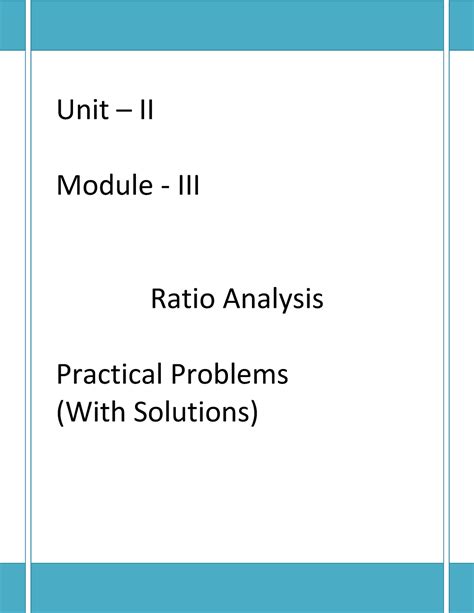 Ratio Analysis Solved Problems - Unit – II Module ‐ III Ratio Analysis ...