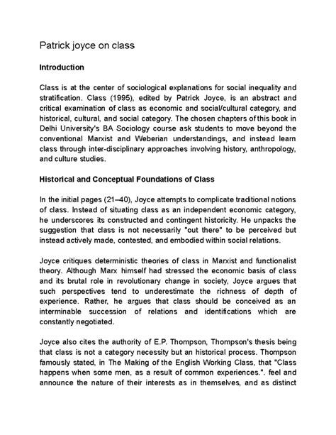 Patrick Joyce - Summary of Social Stratification (BA Sociology) - Studocu