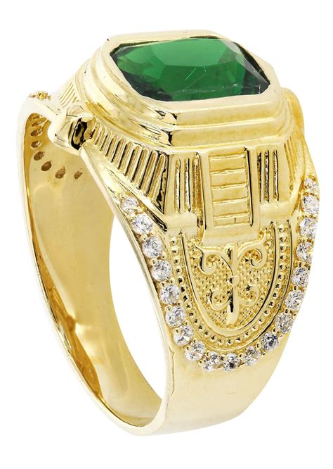 Emerald & Cz 10K Yellow Gold Mens Ring. | 7.2 Grams – FrostNYC