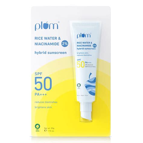 Plum 2% Niacinamide & Rice Water Hybrid Face Sunscreen with SPF 50 PA ...