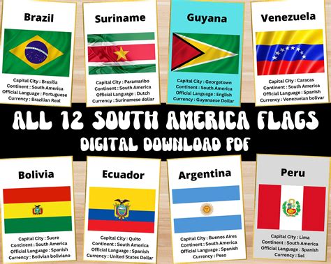 All 12 South America Country Flags Flash Cards Instant Download ...