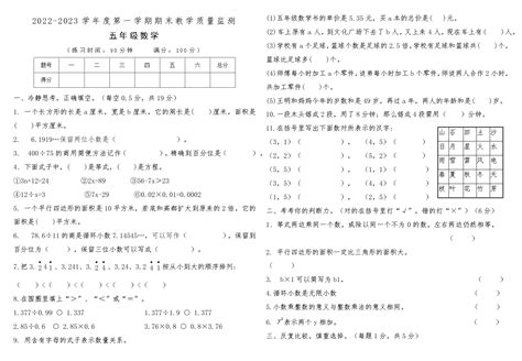 河南省新乡市凤泉区2022-2023学年度第一学期期末教学质量监测 五年级数学-教习网|试卷下载