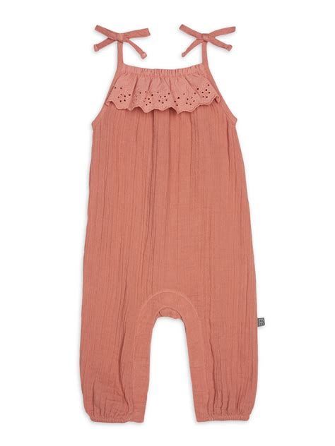 Modern Moments By Gerber Baby Girl Cotton Romper with Shoulder Straps ...