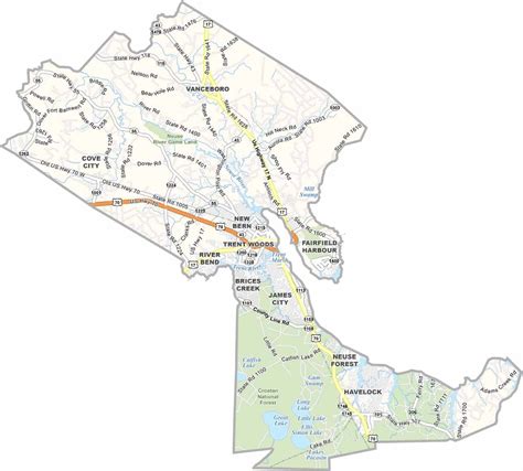 Craven County Map, North Carolina - US County Maps