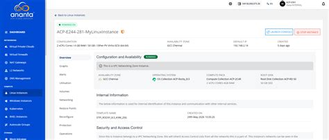Viewing Details of Linux Instances | Ananta Cloud Technical Documentation
