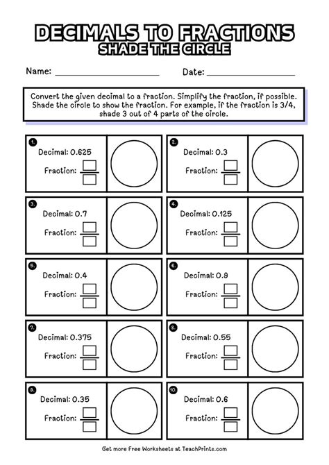 Free Decimals as Fractions Worksheets - Teach Prints