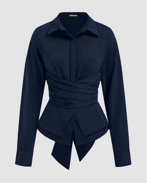 Collar Wrap Long Sleeve Top in Navy Blue – Littlebox India