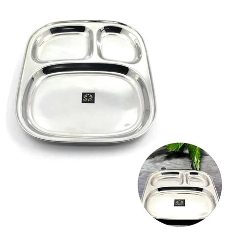 Nyra Stainless-Steel square shaped 3 in 1 divided compartment Bhojan T ...
