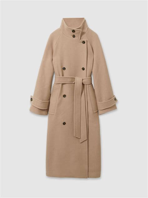 Reiss Wool Blend Double Breasted Funnel Neck Coat in Neutral - REISS