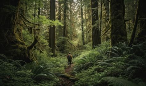 A man stands in a forest with the word forest on the bottom. | Premium ...