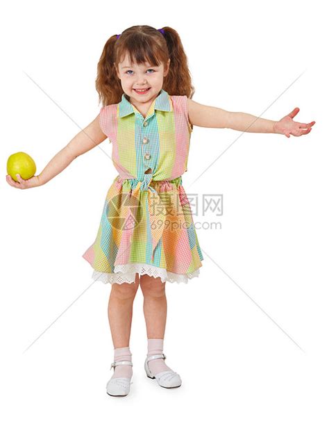 带着苹果的快乐女孩手握着苹果 孤立在白色上高清图片下载-正版图片320253556-摄图网