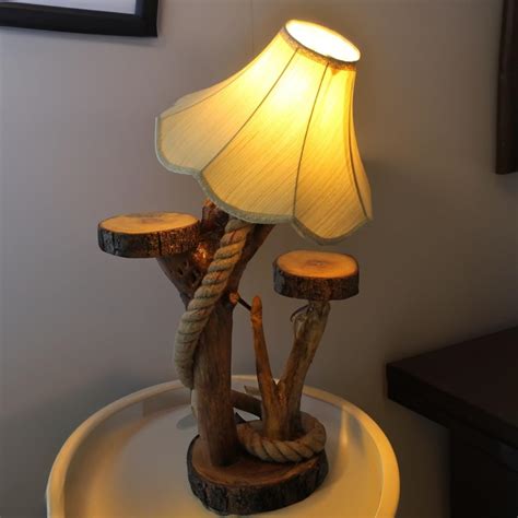 Buy Dazzle Wood Rustic Table Lamp with Mini Shelves - 70cm Handcrafted ...