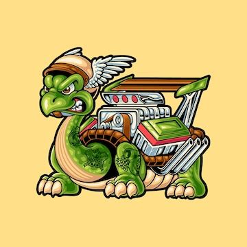 Hot rod engine turtle illustration | Premium Vector