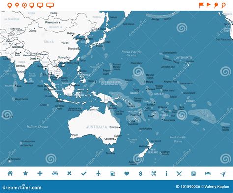 East Asia and Oceania Map - Vector Illustration Stock Illustration - Illustration of east, india ... - asia oceania map