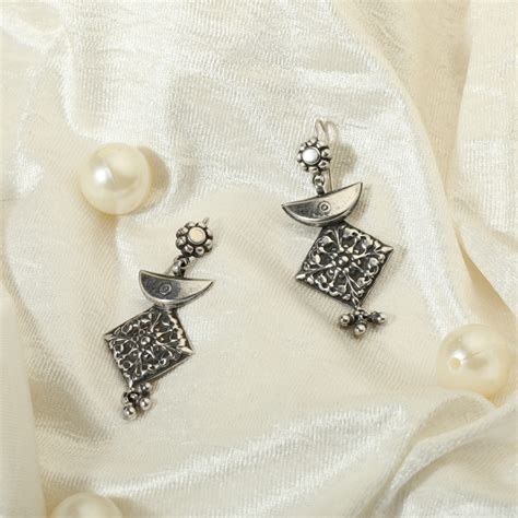 925 Silver Moon & Square Earrings for Women | Geometric