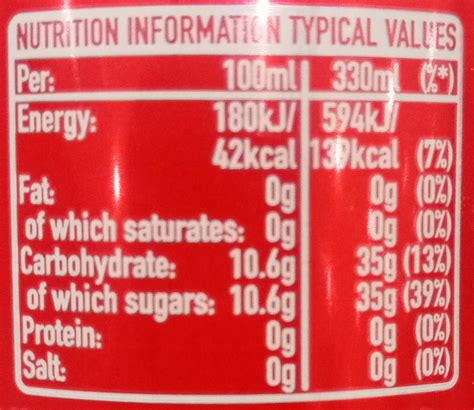 45 nutrition facts label coca cola