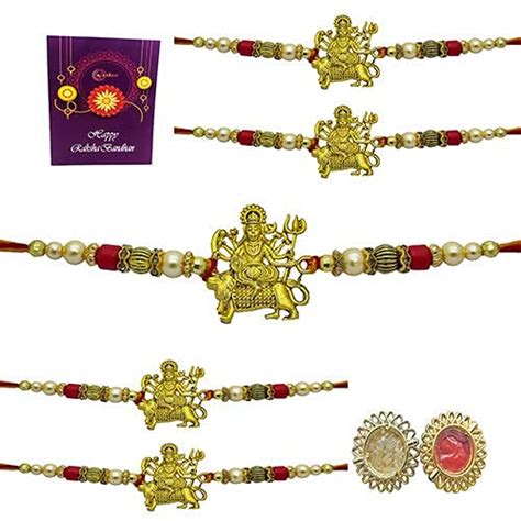 Buy natham Designer Rakhi, Chawal Roli Pack, Greeting Card (5 Designer ...
