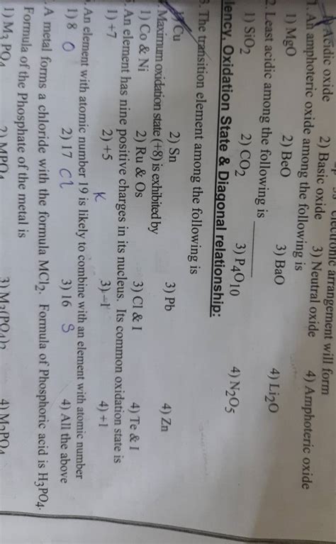A metal forms a chloride with the formula MCl2 . Formula of Phosphoric ac..
