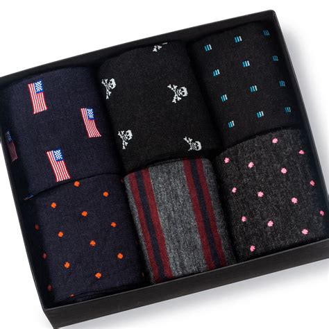 Merino Wool Mid-Calf Patterned Dress Socks - 6 Pair Gift Box ...