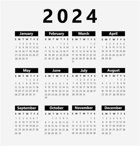 Calendario per il 2024 in bianco e nero | Vettore Premium