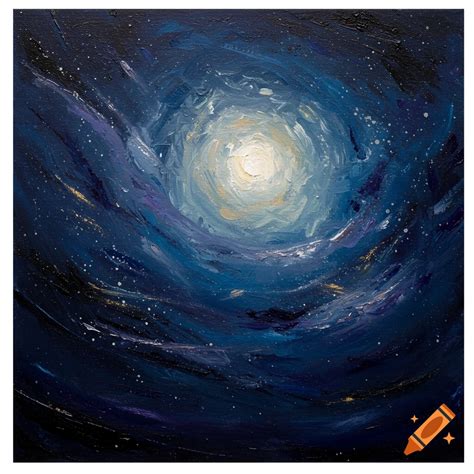 Abstract painting of a full moon in a swirling blue and black night sky. on Craiyon
